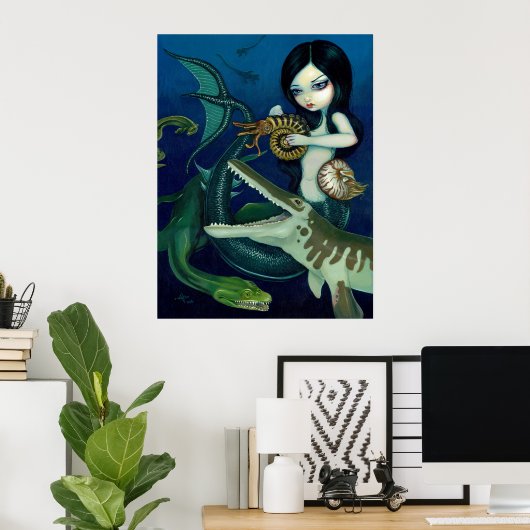 Cretacous Mermaid dinosaur fantasy Art Print (Thuiskantoor)