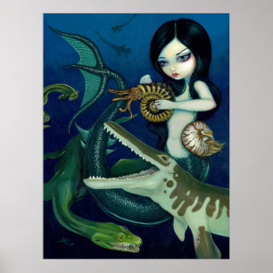 Cretacous Mermaid dinosaur fantasy Art Print