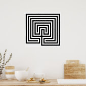 Cretan Labyrinth in zwart-wit Poster (Keuken)
