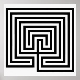 Cretan Labyrinth in zwart-wit Poster