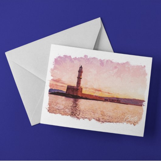 Crete Greece Oil Paint Sunset Art Briefkaart