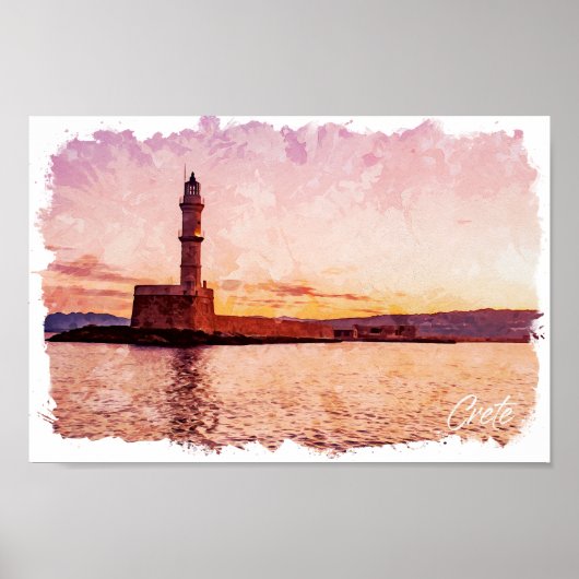 Crete Greece Oil Paint Sunset Art Poster (Voorkant)