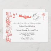 Crete Save The Date In Koraalroze En Wit Kaart (Voorkant / Achterkant)