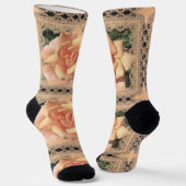 Crew Socks voor vrouwen met perachy beige Rozen Sokken (Gebogen)