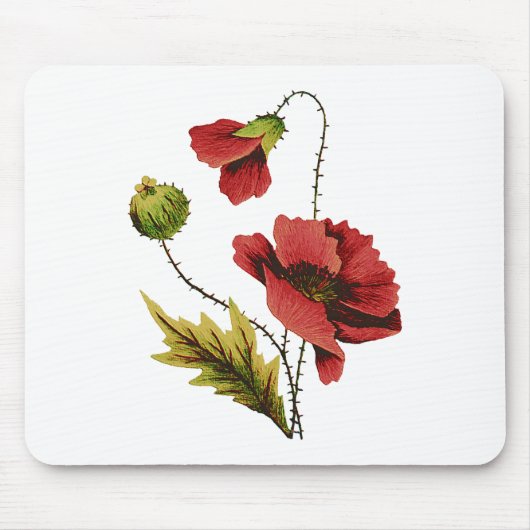 Crewel borduurwerk rode papaver muismat (Voorkant)