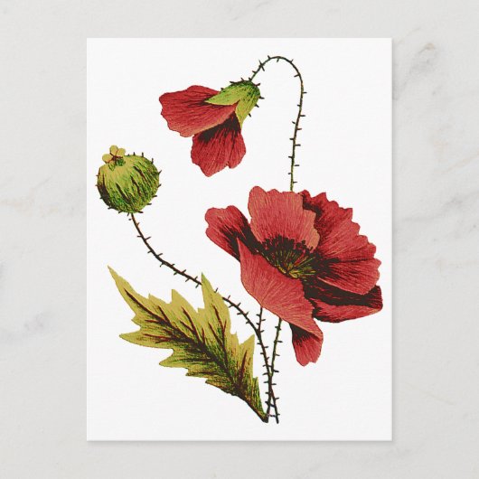 Crewel de Rode Papaver van het Borduurwerk Briefkaart (Voorkant)