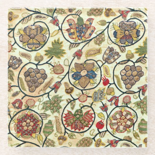 Crewel Work Borduurwerk Fruit en bloemen Glazen Onderzetter (Voorkant)