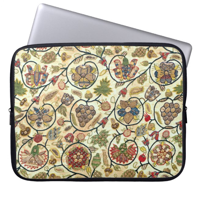 Crewel Work Borduurwerk Fruit en bloemen Laptop Sleeve (Voorkant)