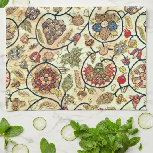 Crewel Work Borduurwerk Fruit en bloemen Theedoek (Gevouwen)