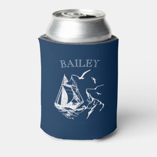 Crewman Sailboot Sailor Navy Blue Custom Blikjeskoeler (Blikje Achterkant)