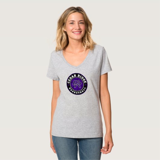 CRHS Basketball Logo - Dames Grijs V-hals T-shirt (Voorkant volledig)