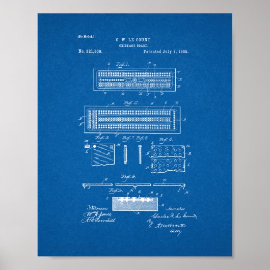 Cribbage Board Patent - Blauwdruk Poster (Voorkant)