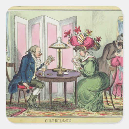 Cribbage, gepubliceerd door Thomas McLean, Londen Vierkante Sticker (Voorkant)
