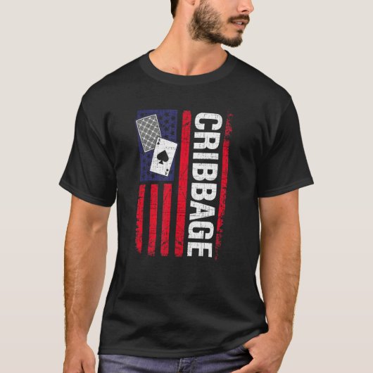 Cribberen American Flag Card Game-spelers T-shirt (Voorkant)