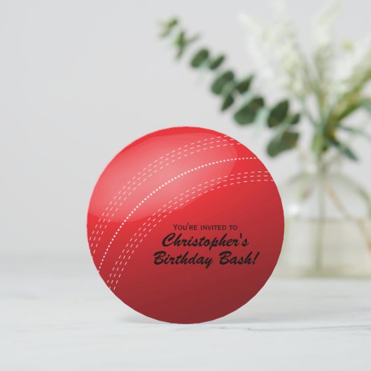 Cricket Ball Birthday Party Kaart (Staand voorkant)