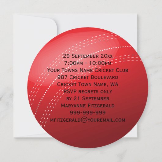 Cricket Ball Birthday Party Kaart (Achterkant)