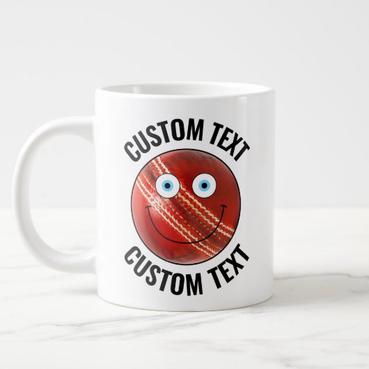 Cricket Ball Custom Happy Face & gepersonaliseerde Grote Koffiekop (Links)