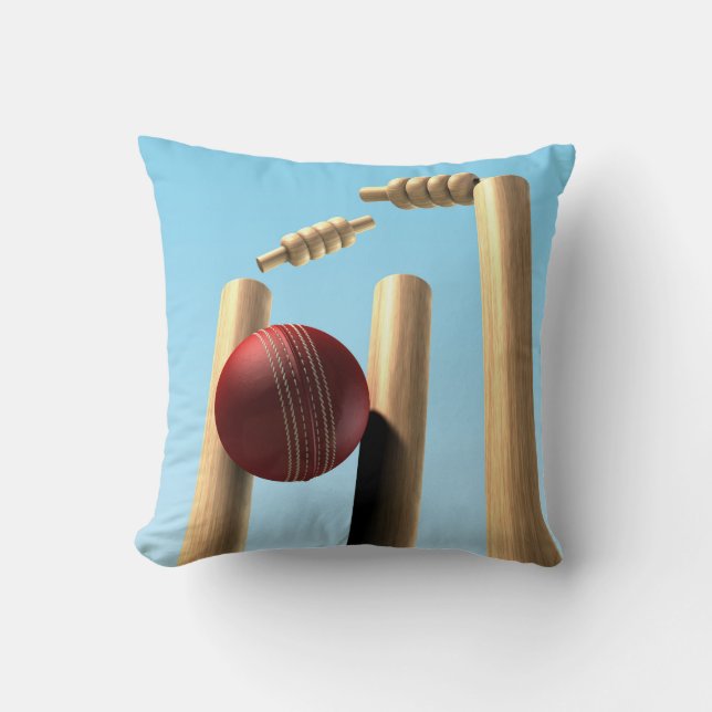 Cricket Ball Hitting Wickets Kussen (Voorkant)