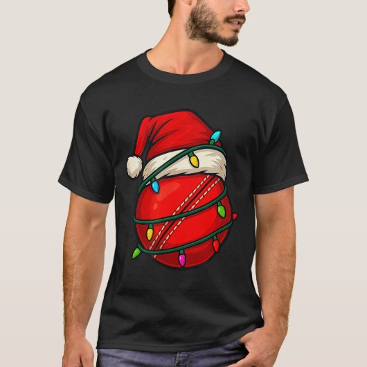 Cricket Ball With Santa Hat Funny Christmas Xmas G T-shirt (Voorkant)