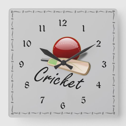 Cricket bat and ball, populair design vierkante klok (Voorkant)