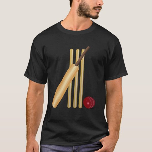 Cricket Bat Ball en Wicket T-shirt (Voorkant)