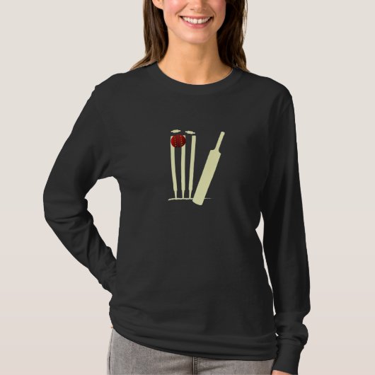 Cricket Bat, Ball, Stof Bowled Cricketer Fan T-shirt (Voorkant)