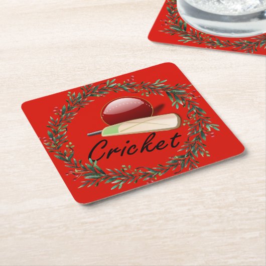 Cricket bat en bal, Kerstmis, Kartonnen Onderzetters (Schuin)