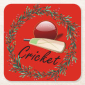 Cricket bat en bal, Kerstmis, Kartonnen Onderzetters (Voorkant)