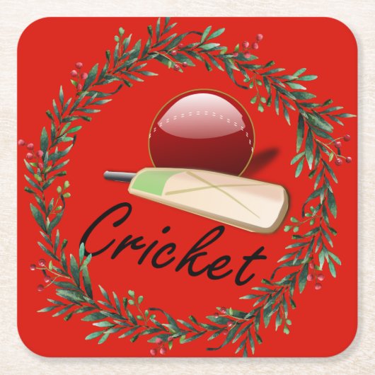 Cricket bat en bal, Kerstmis, Kartonnen Onderzetters (Voorkant)