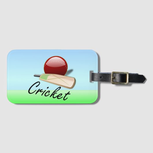 Cricket - bat en bal op grijze horizon bagagelabel (Voorkant (horizontaal))