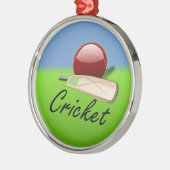 Cricket - bat en bal op grijze horizon metalen ornament (Links)