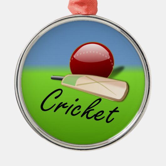 Cricket - bat en bal op grijze horizon metalen ornament (Voorkant)