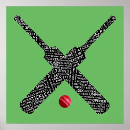 cricket bat en ball typografie poster