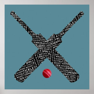 cricket bat en ball typografie poster