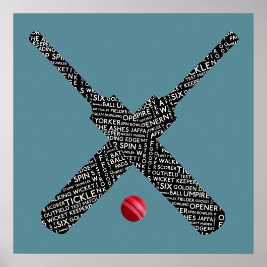  cricket bat en ball typografie poster (Voorkant)