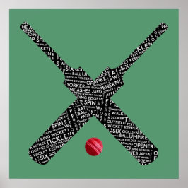  cricket bat en ball typografie poster