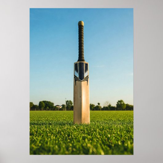 Cricket Bat Standing on Sunlit Field Poster (Voorkant)