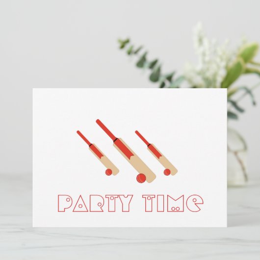 Cricket Bats and Balls Party Time Invitation Kaart (Staand voorkant)