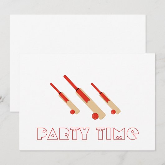 Cricket Bats and Balls Party Time Invitation Kaart (Voorkant / Achterkant)