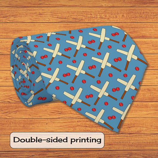 Cricket bats herhalend patroon blauw stropdas