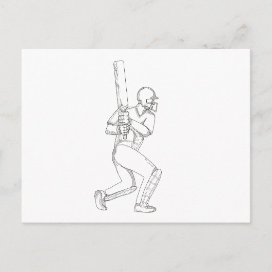 Cricket Batsman Batting Doodle Art Briefkaart (Voorkant)