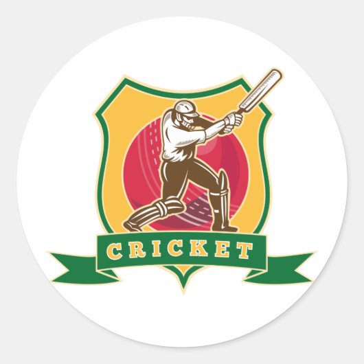 cricket batsman silhouet batting bal schild ronde sticker (Voorkant)