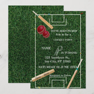 Cricket Birthday Party Sports Invitation Kaart