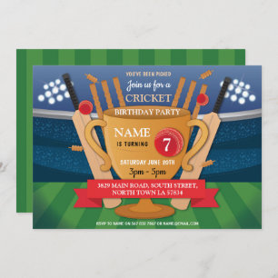 Cricket Birthday Party Sports Winner Cup Invite Kaart