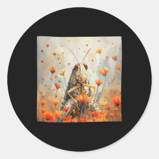 Cricket Bloemen Met Harten Rond Boho Stijl Grafisc Ronde Sticker