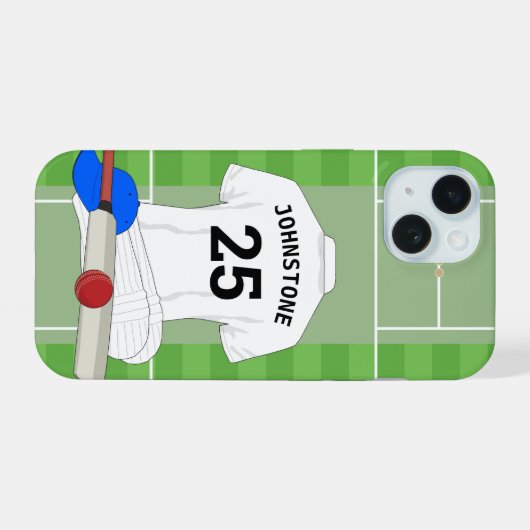 Cricket club fan/speler iPhone 15 case (Achterkant horizontaal)