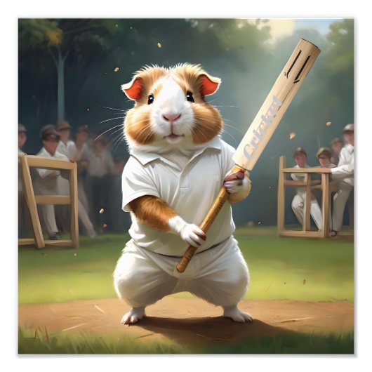 Cricket Craze: de grote wedstrijd van de cavia's Foto Afdruk (Voorkant)