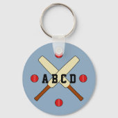 Cricket cross-bats gepersonaliseerd blauw sleutelhanger (Voorkant)