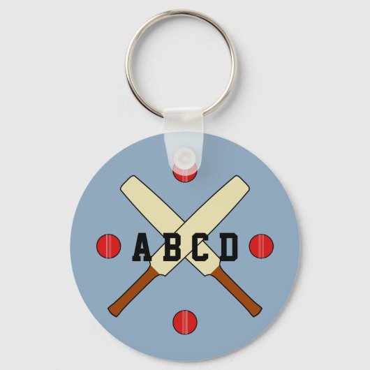 Cricket cross-bats gepersonaliseerd blauw sleutelhanger (Voorkant)