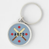 Cricket cross-bats gepersonaliseerd blauw sleutelhanger (Voorkant)